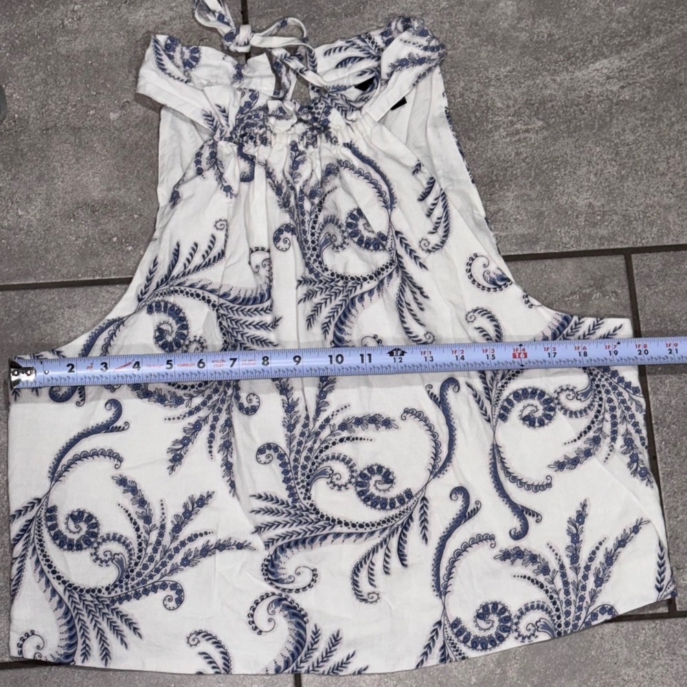 Banana Republic Halter Top Womens 16 White Blue Excellent Linen Blend Paisley - Picture 5 of 8